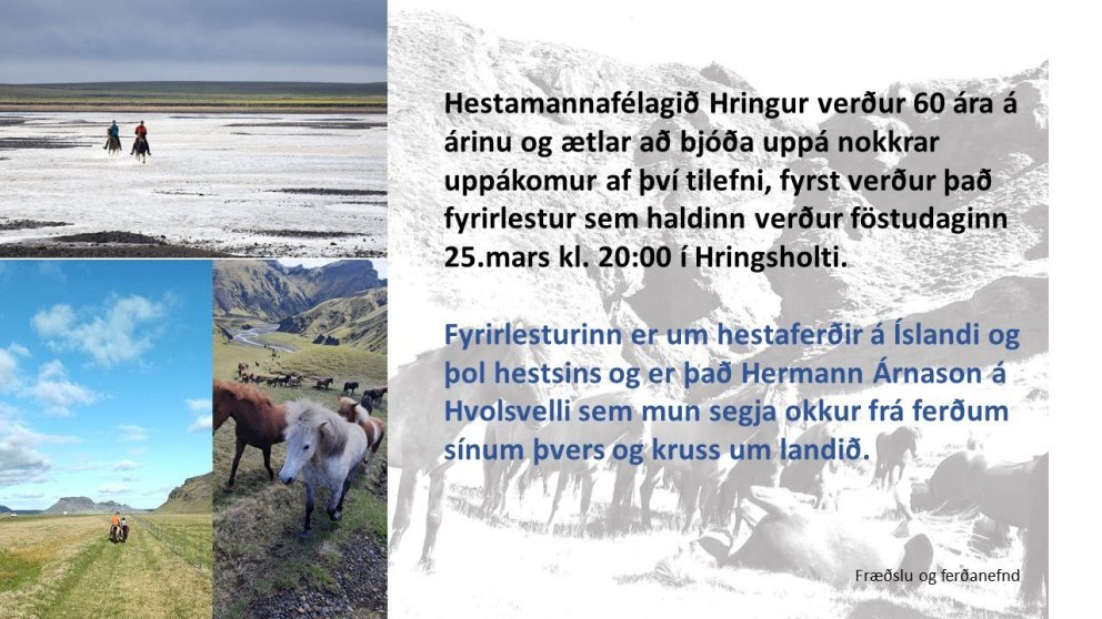 Fyrirlestur um hestaferðir á Íslandi 25.mars