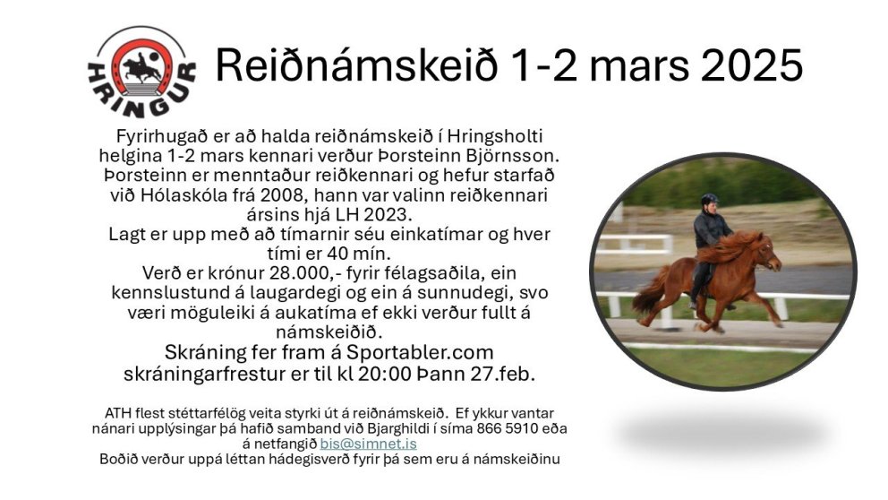 Reiðnámskeið 1-2 mars