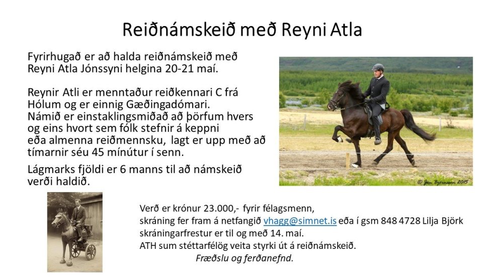 Reiðnámskeið með Reyni Atla 20-21 maí
