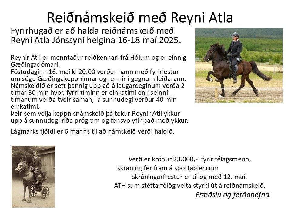 Reiðnámskeið með Reyni Atla -   AFLÝST !!!!