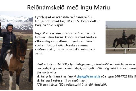 Reiðnámskeið 15-16. apríl.