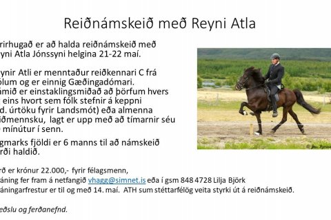 Reiðnámskeið með Reyni Atla 21-22 maí