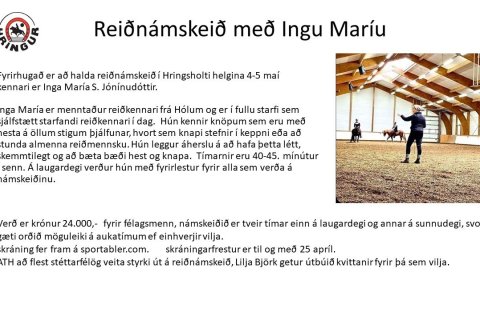 Reiðnámskeið 4-5 maí, kennari Inga María